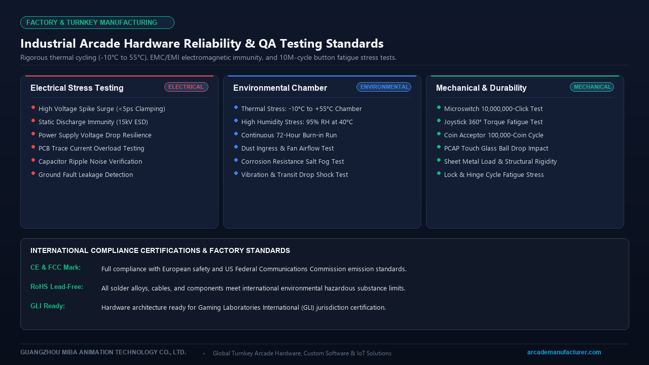 Industrial Arcade Hardware Reliability QA Testing Standards, Thermal Stress Chamber, and EMC Immunity