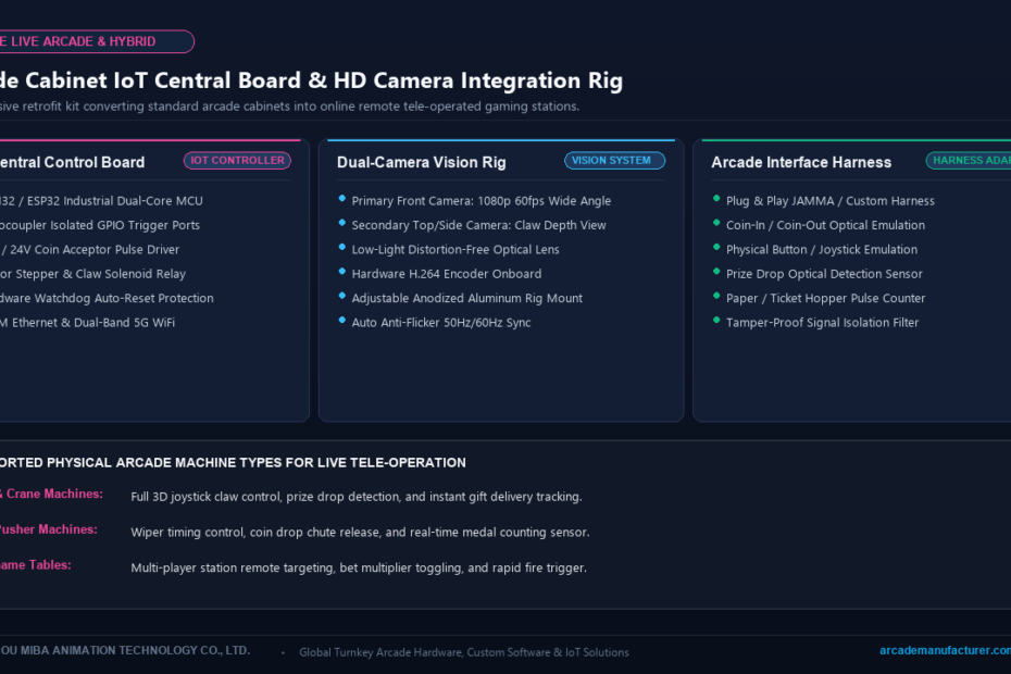 Arcade Cabinet IoT Central Control Board, Optocoupler Relay, and HD Camera Rig Integration
