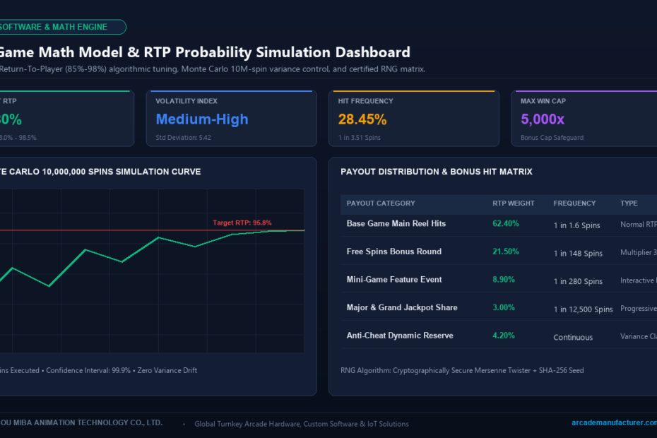 B2B Game Math Model RTP Probability Tuning, Monte Carlo Simulation Curve, and Volatility Matrix