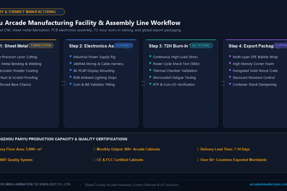 Guangzhou Panyu Arcade Machine Manufacturing Facility, CNC Sheet Metal, and Assembly Line Workflow